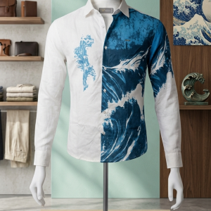 Men's Premium Blue & White Printed Shirt