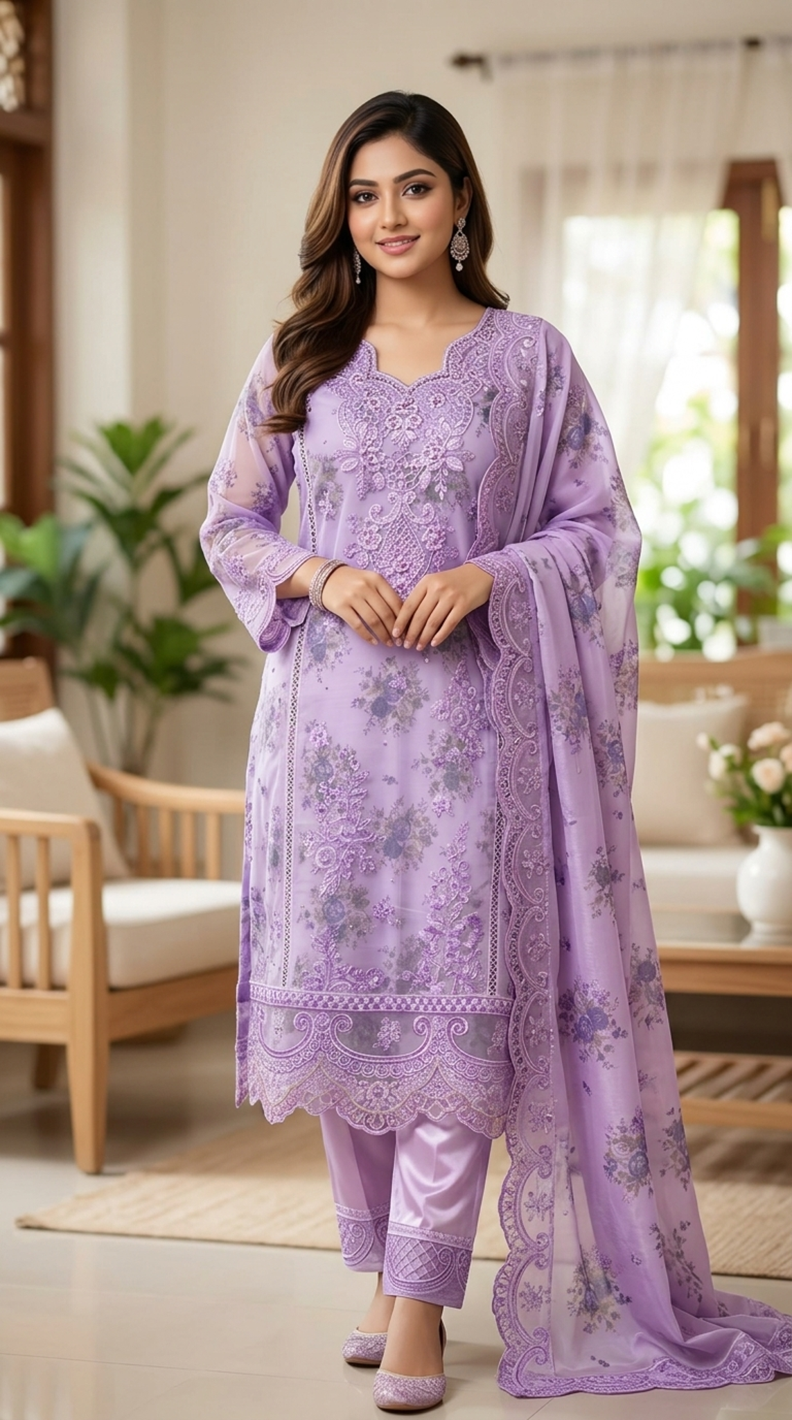 Women's Premium Lavender Embroidered 3-Piece Suit - Image 4