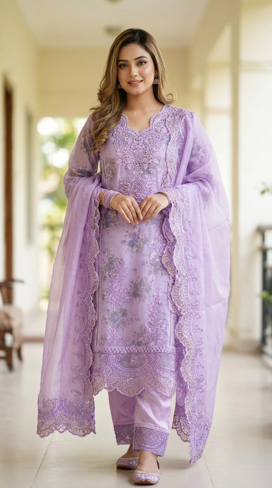 Women's Premium Lavender Embroidered 3-Piece Suit - Image 7